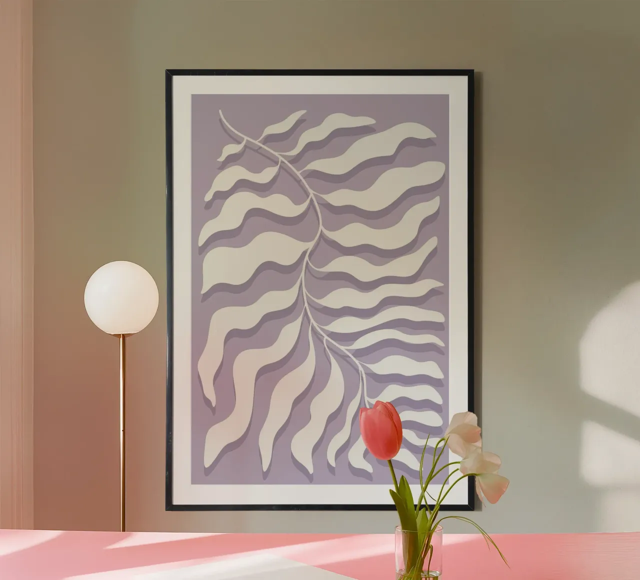 Minimalistischer Bio-Zweig | Lila Ästhetik Druck Poster mit Holzrahmen von NorwesClub