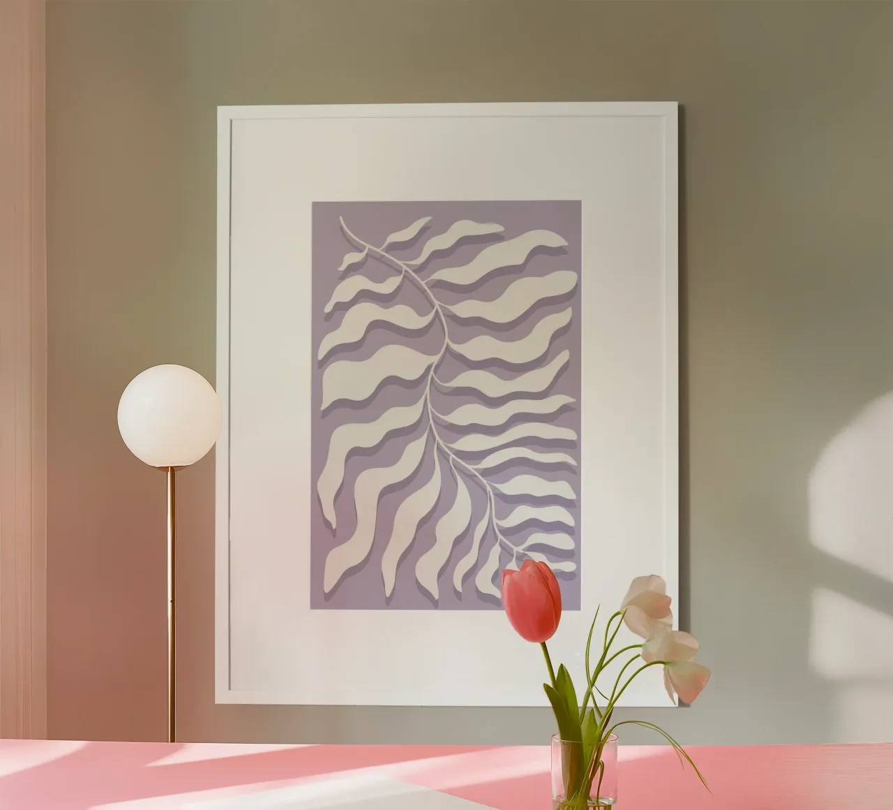 Minimalistischer Bio-Zweig | Lila Ästhetik Druck Poster mit Holzrahmen von NorwesClub