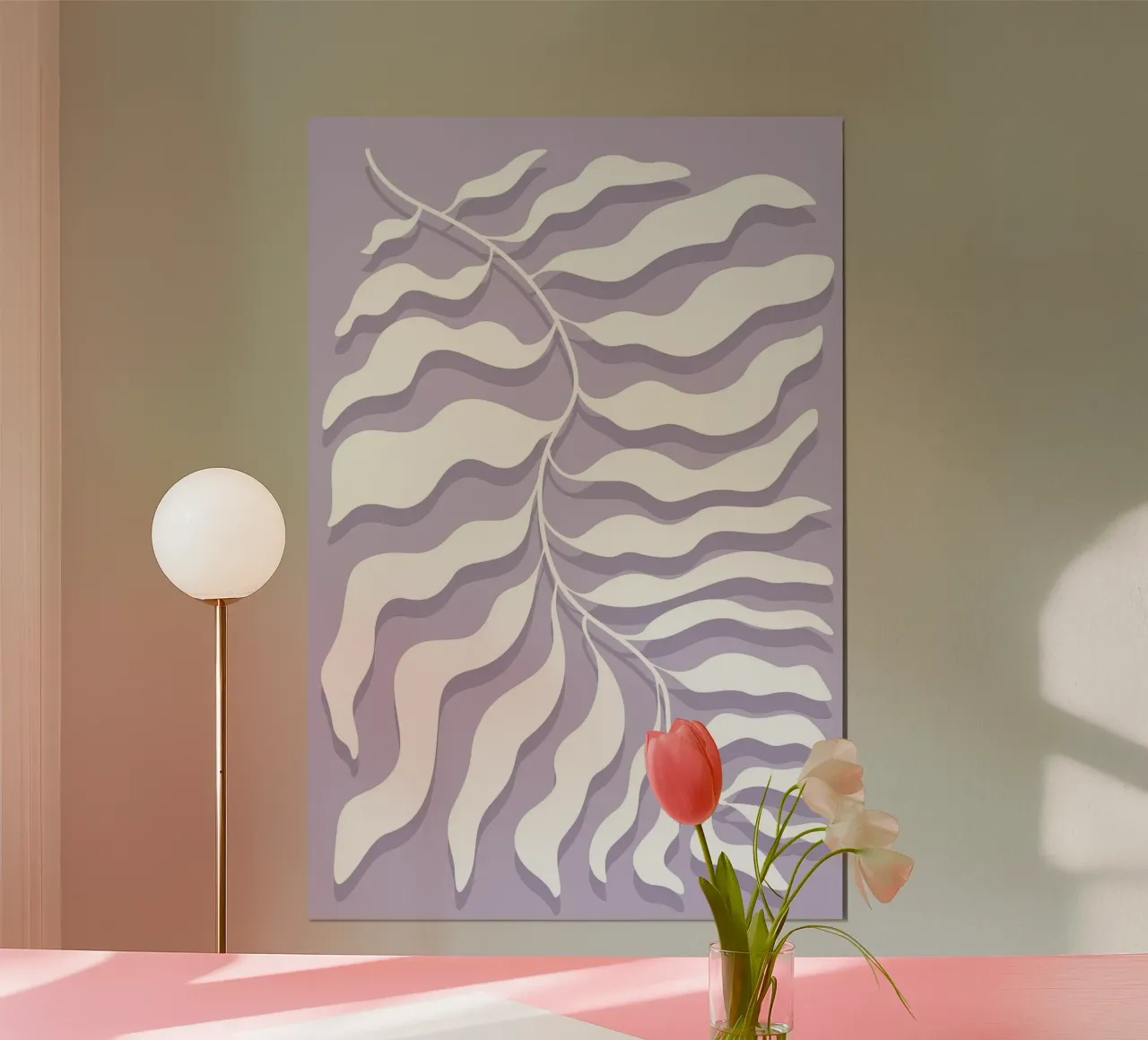 Minimalistischer Bio-Zweig | Lila Ästhetik Druck Poster mit Holzrahmen von NorwesClub