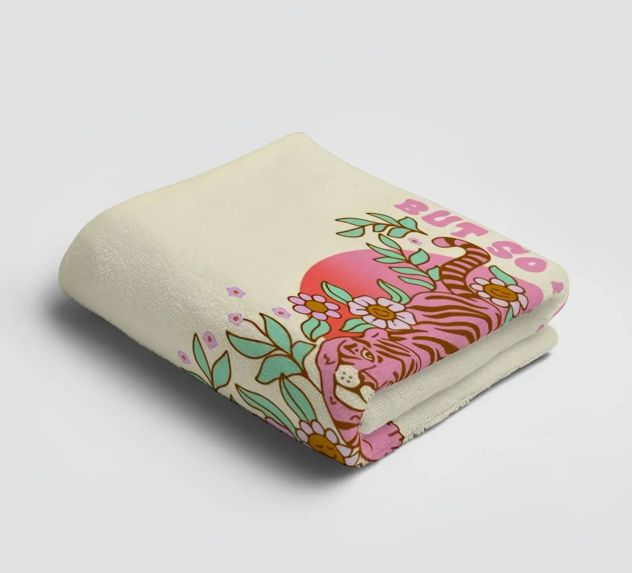 Life Is Tough Roze Tijger | Retro Boho Kunstdruk badhanddoek van NorwesClub