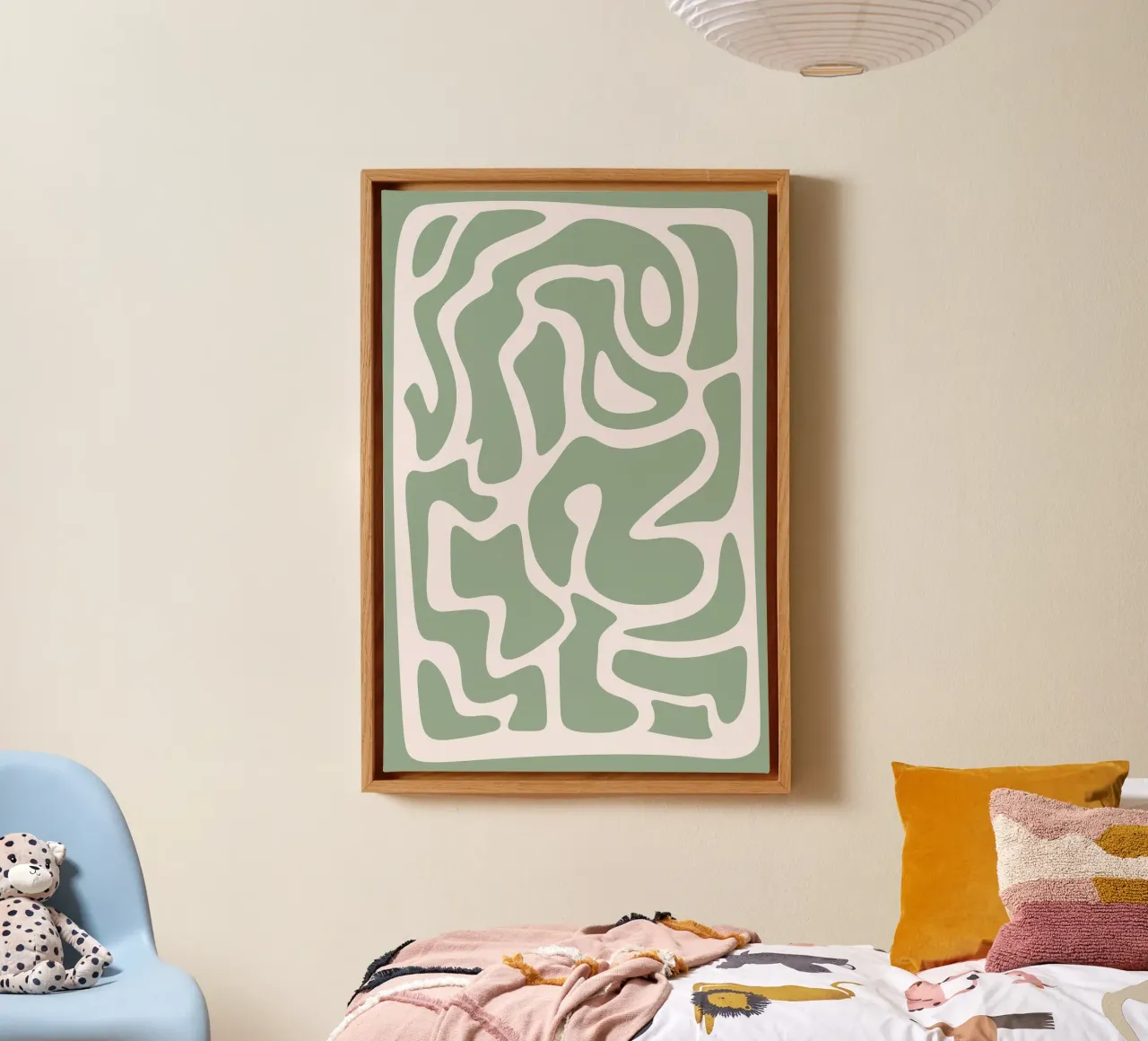 Labirinto organico Botros Zaki - Stampa verde minimalista tela con Cornice a cassetta da NorwesClub
