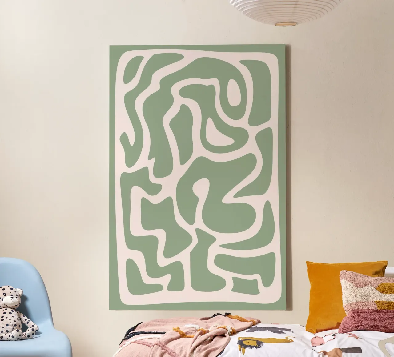 Labirinto organico Botros Zaki - Stampa verde minimalista tela con Cornice a cassetta da NorwesClub