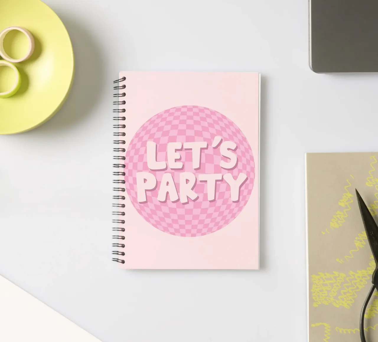 Lets Party Print | Retro Checkerboard Art spiral notebook by NorwesClub