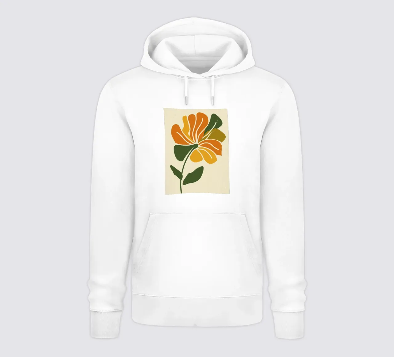 Découpage rétro d'une fleur abstraite dans les tons orange et vert sweat à capuche de Modern Muse