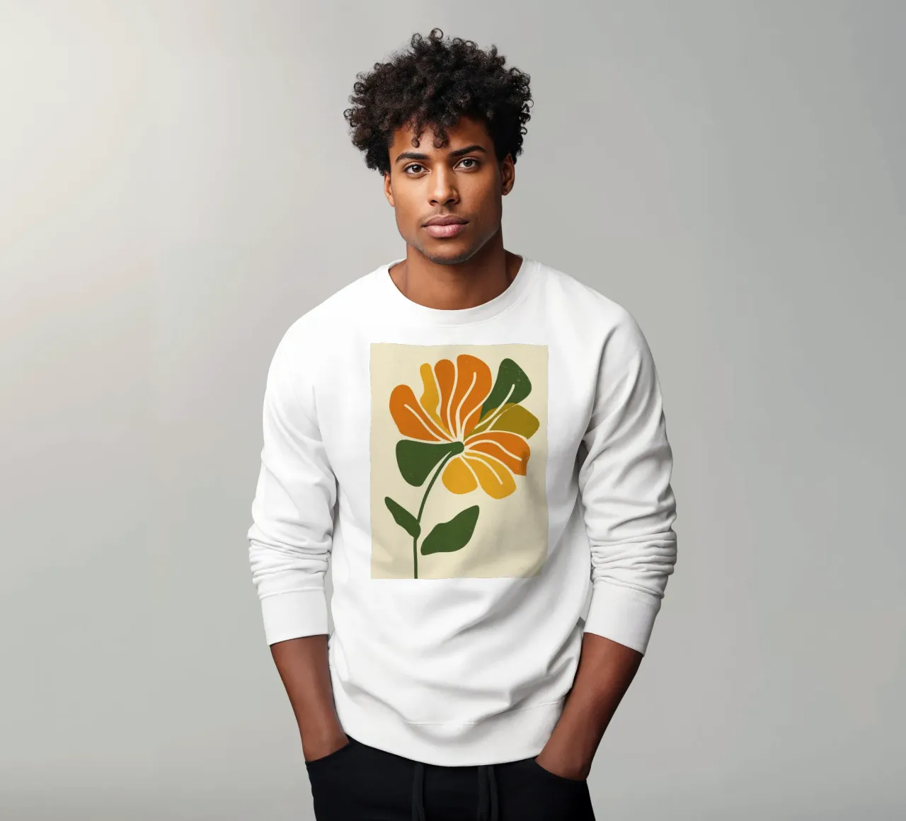 Découpage rétro d'une fleur abstraite dans les tons orange et vert sweat de Modern Muse