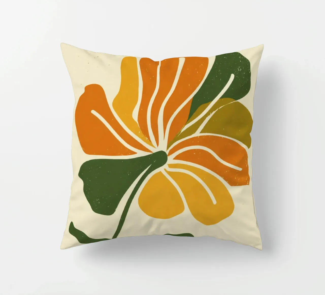 Découpage rétro d'une fleur abstraite dans les tons orange et vert coussin de Modern Muse