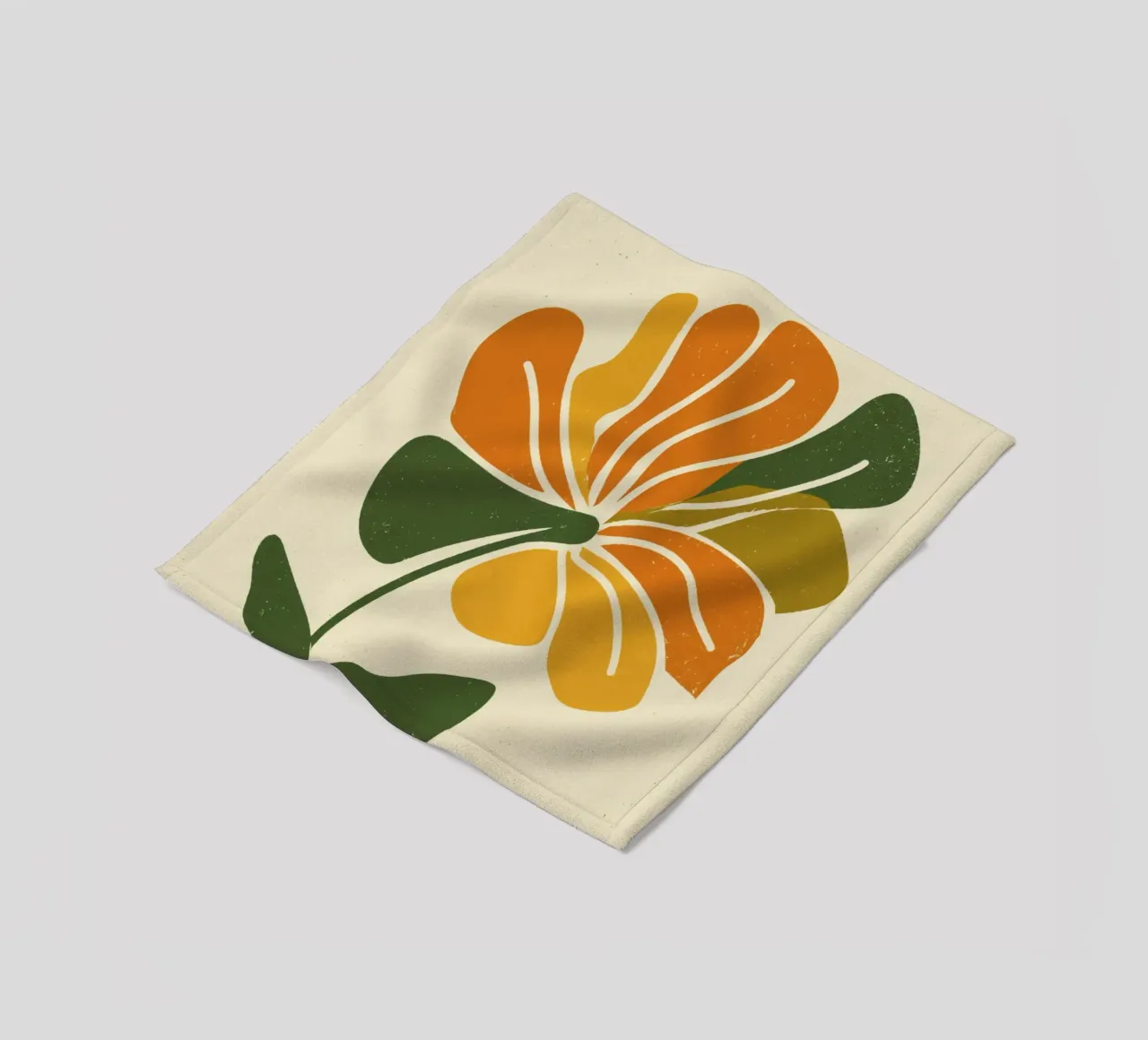 Retro Abstract Flower Cutout in Orange and Green Tones fleece blanket by Modern Muse