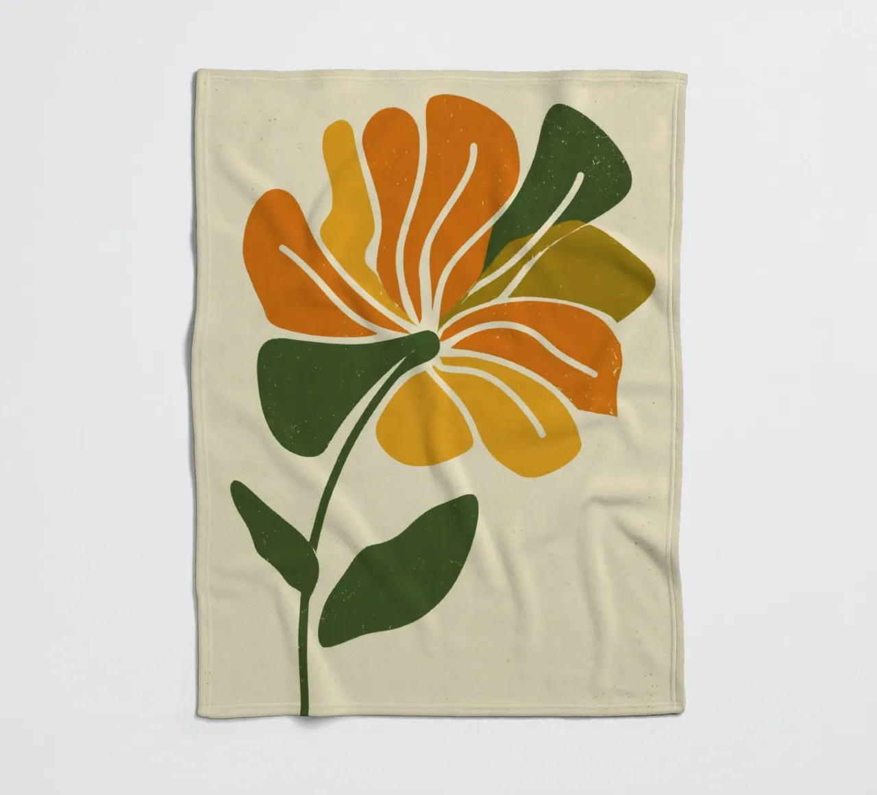 Retro Abstract Flower Cutout in Orange and Green Tones fleece blanket by Modern Muse