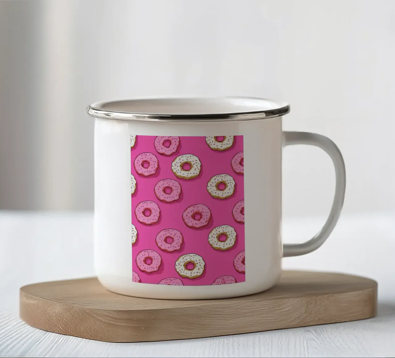 Kleurrijke Donutpatroonprint | Esthetische Voedselkunst emaille mok van NorwesClub