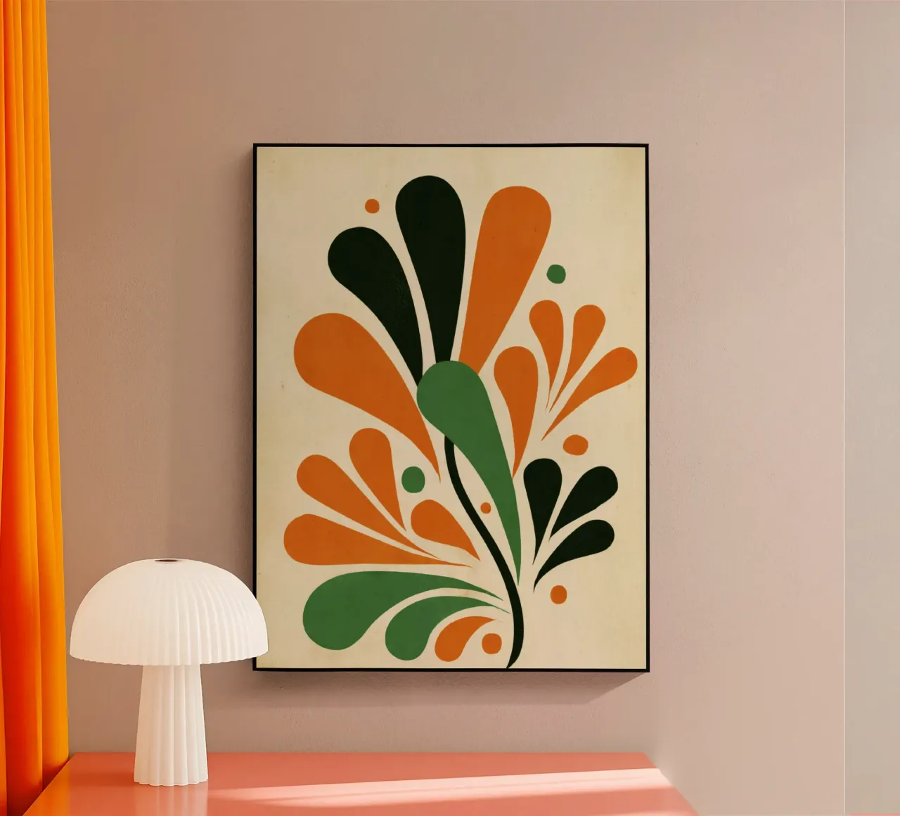 Abstracte bladcompositie met stippen in vette aardetinten acryl van Modern Muse