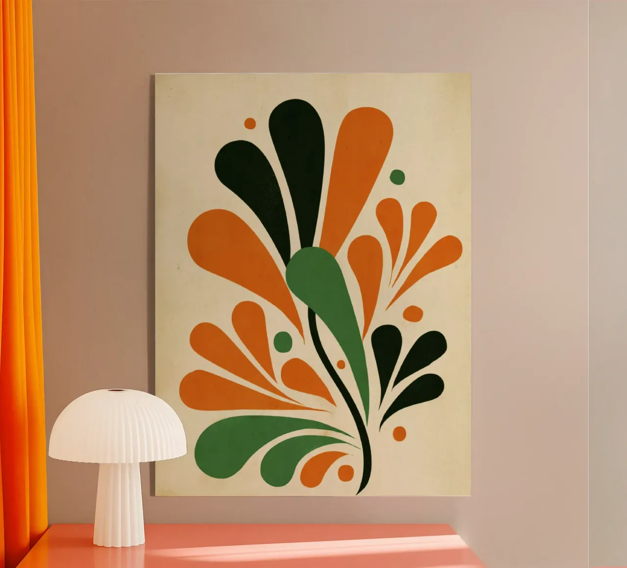 Abstracte bladcompositie met stippen in vette aardetinten acryl van Modern Muse