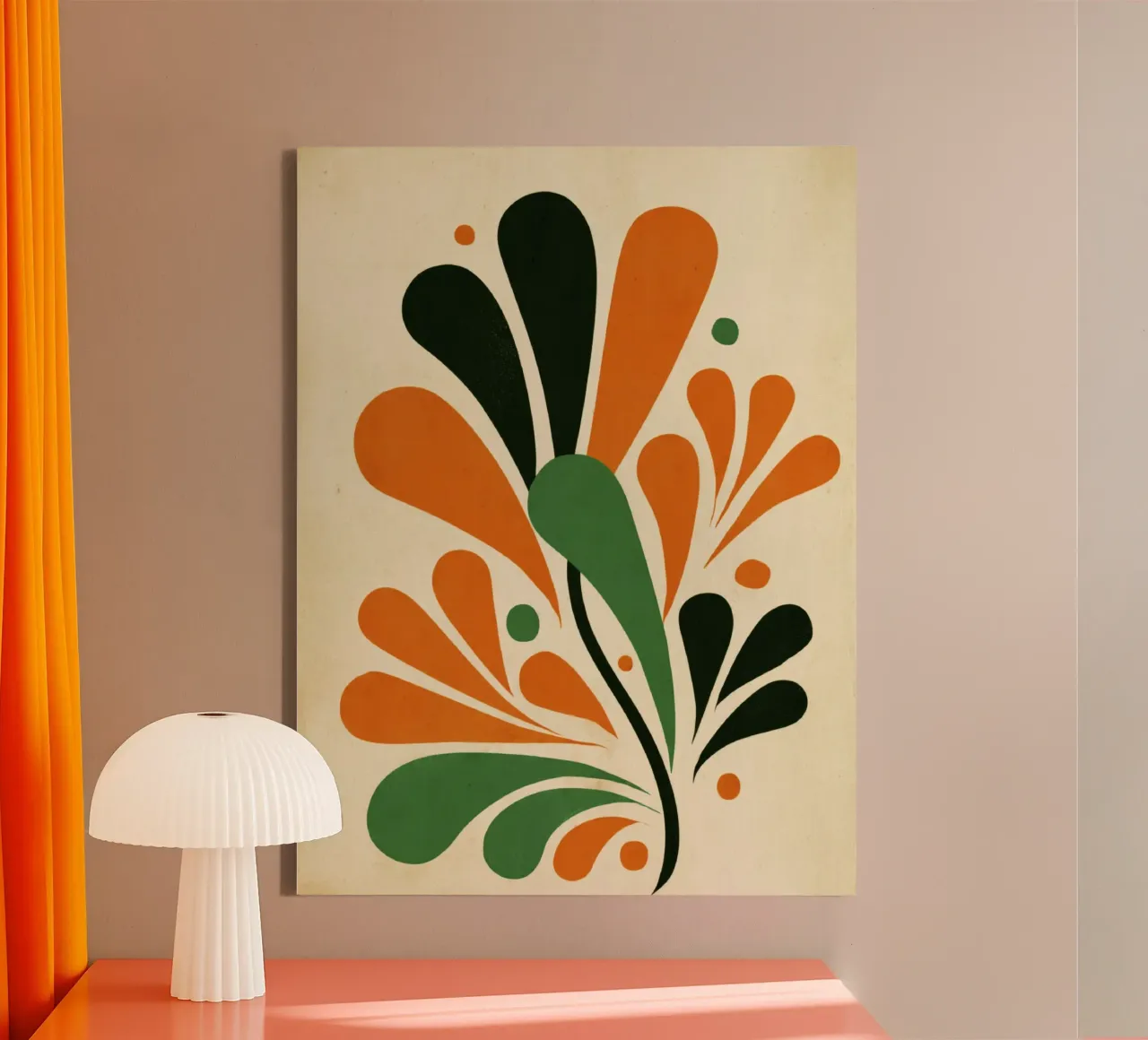 Abstract Leaf Composition with Dots in Bold Earth Tones canvas by Modern Muse