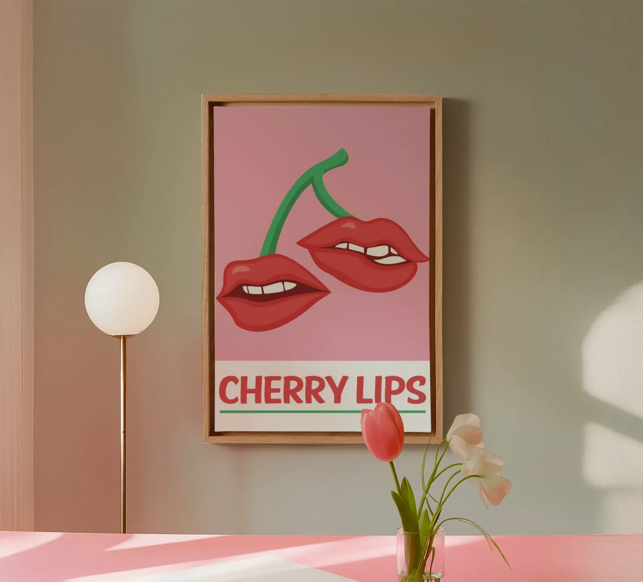 Kersen lippen grafische print | Esthetische Pop Art stijl canvas met Baklijst van NorwesClub
