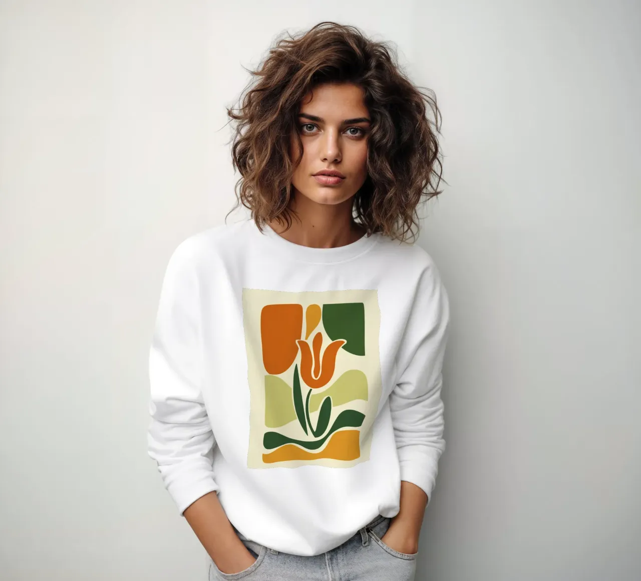 Silhouet van tulp op abstracte achtergrond in aardetinten sweatshirt van Modern Muse