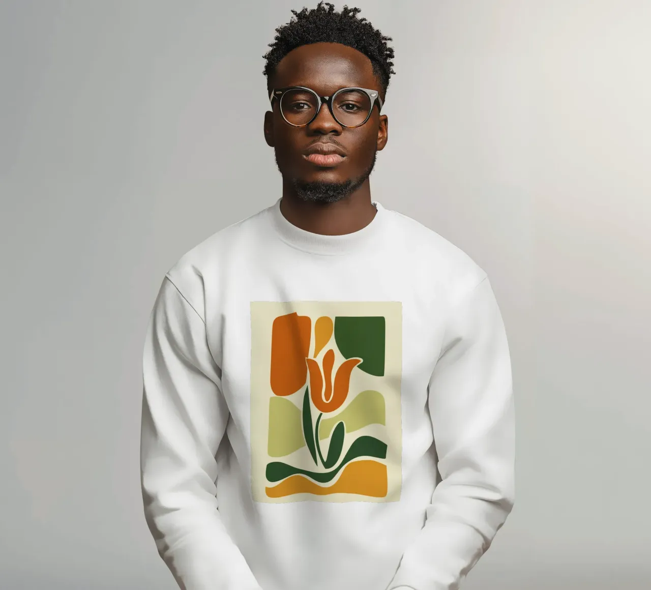 Silhouet van tulp op abstracte achtergrond in aardetinten sweatshirt van Modern Muse