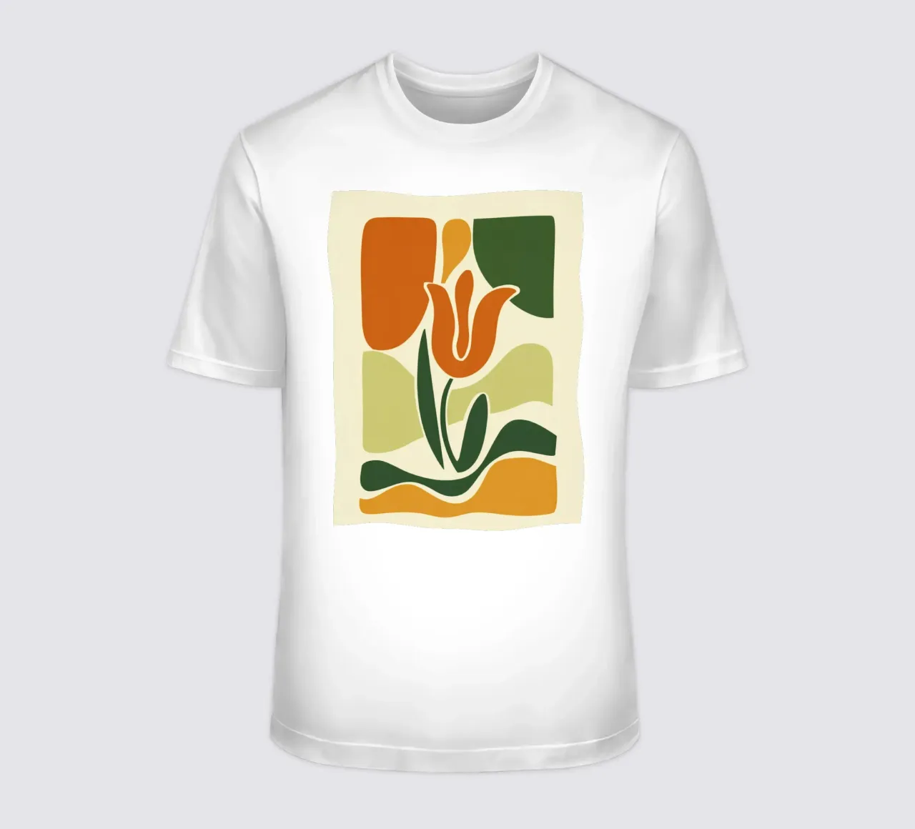 Silhouet van tulp op abstracte achtergrond in aardetinten t-shirt van Modern Muse