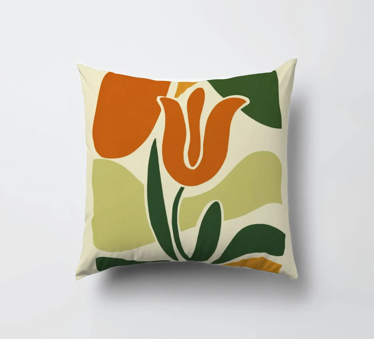 Tulip Silhouette on Abstract Backdrop in Earthy Tones decorative cushion by Modern Muse