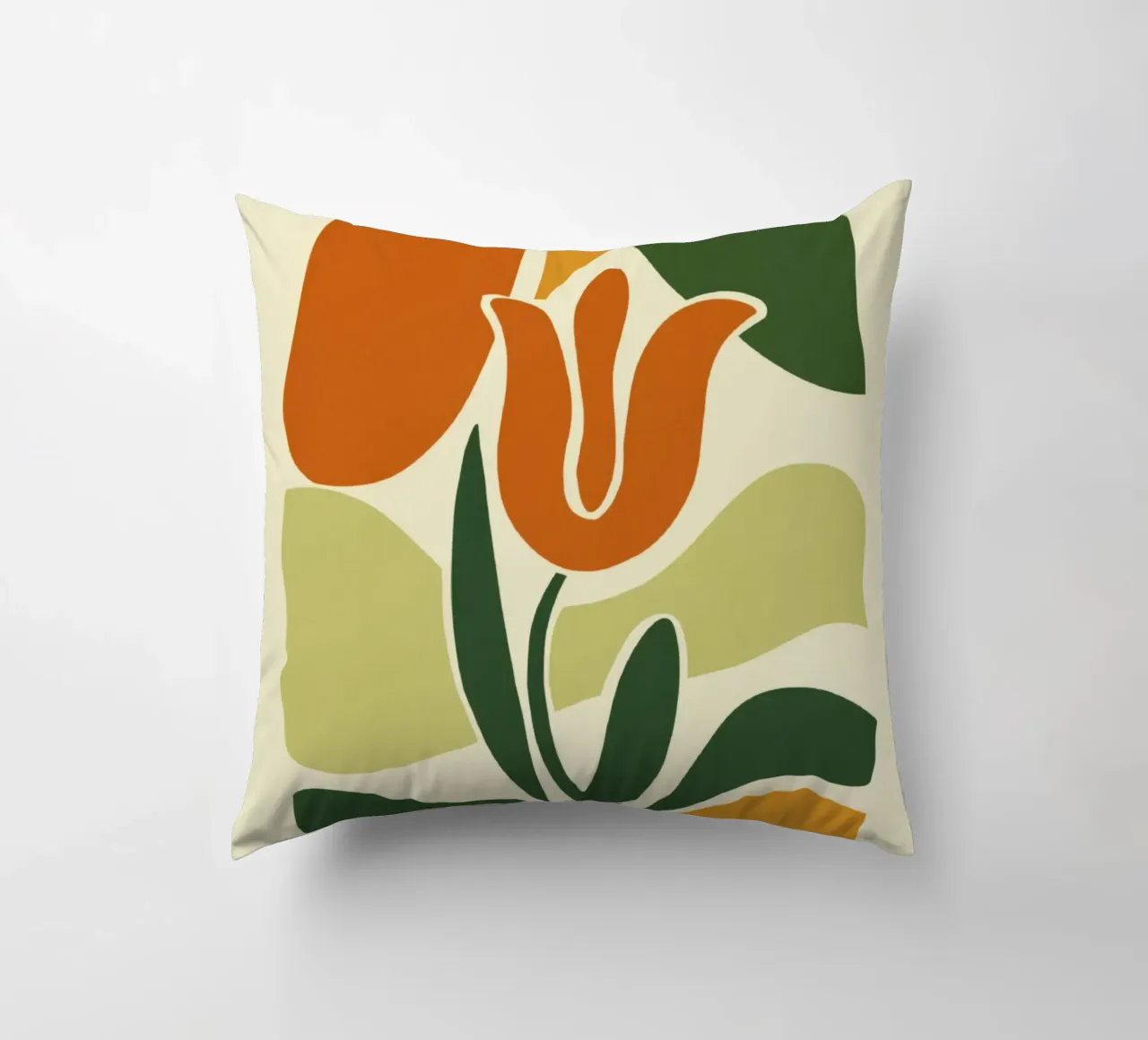 Tulip Silhouette on Abstract Backdrop in Earthy Tones decorative cushion by Modern Muse