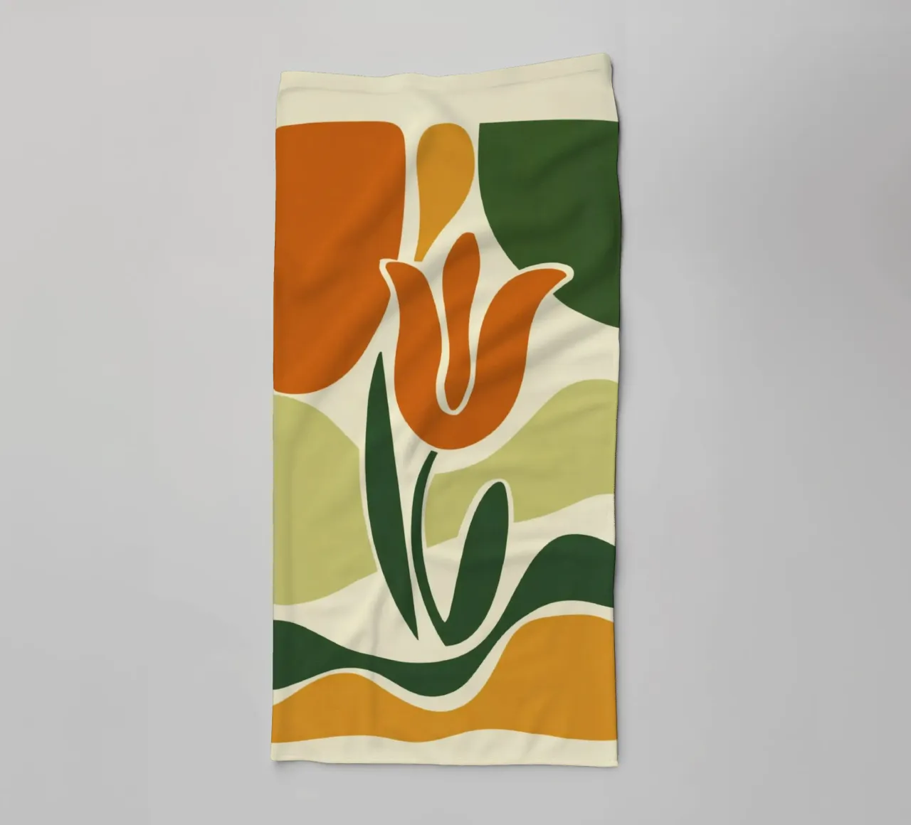 Silhouet van tulp op abstracte achtergrond in aardetinten badhanddoek van Modern Muse