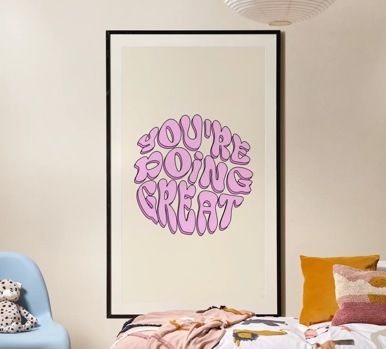 You're Doing Great Print | Pink Aesthetic Art Poster mit Aluminium Rahmen von NorwesClub