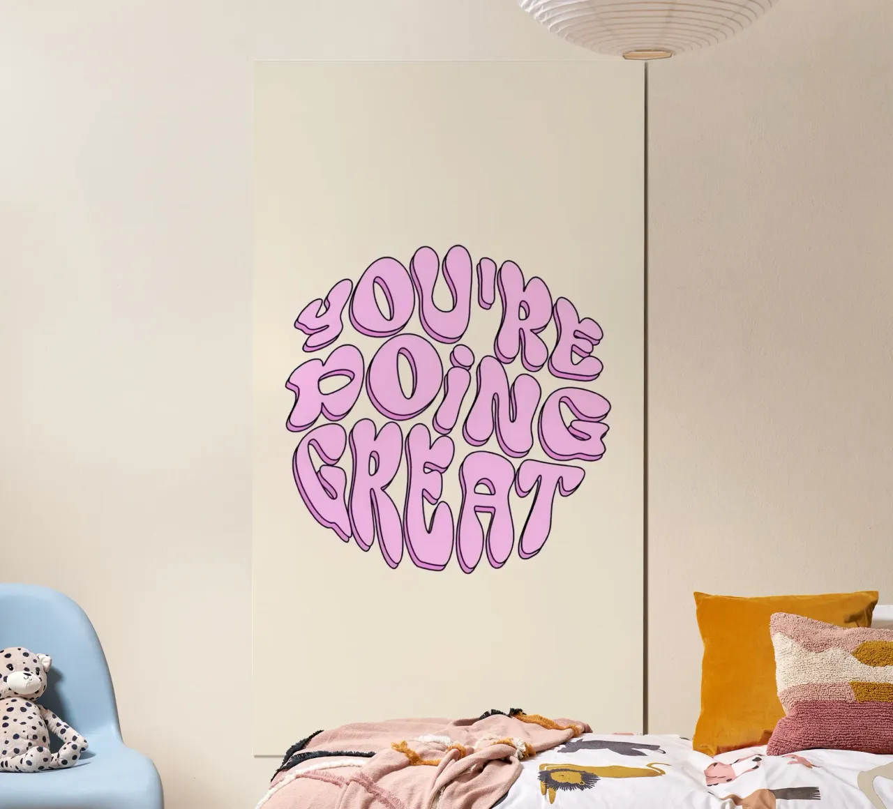 You're Doing Great Print | Pink Aesthetic Art Poster mit Aluminium Rahmen von NorwesClub