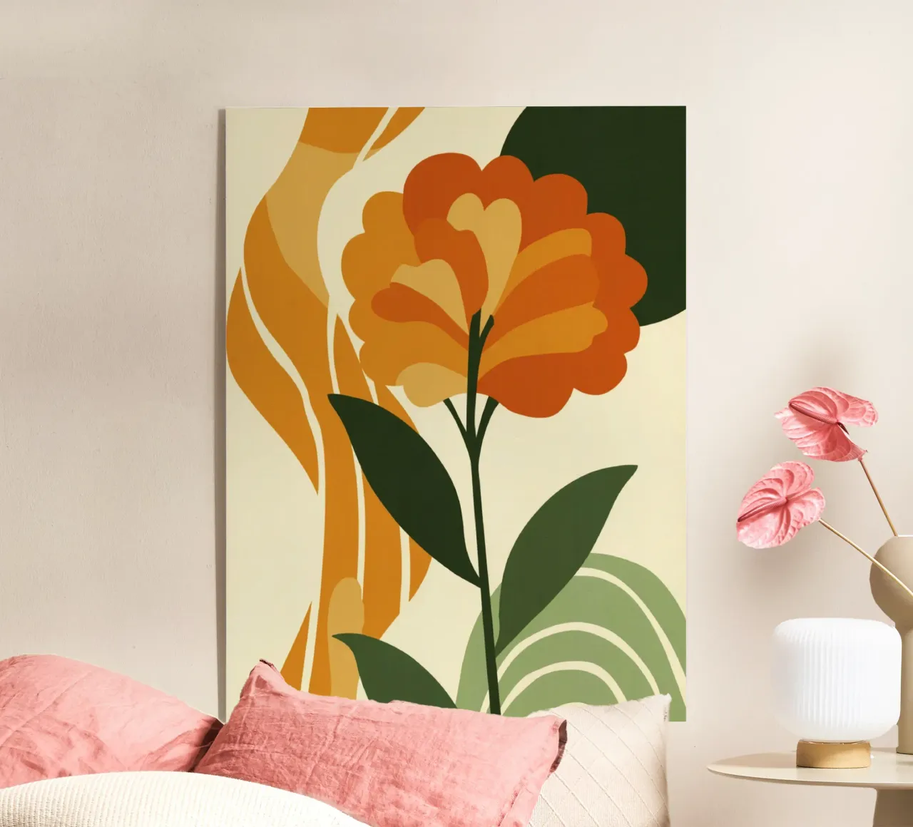 Enkele bloemknipsel met groene regenboog abstracte achtergrond acryl van Modern Muse