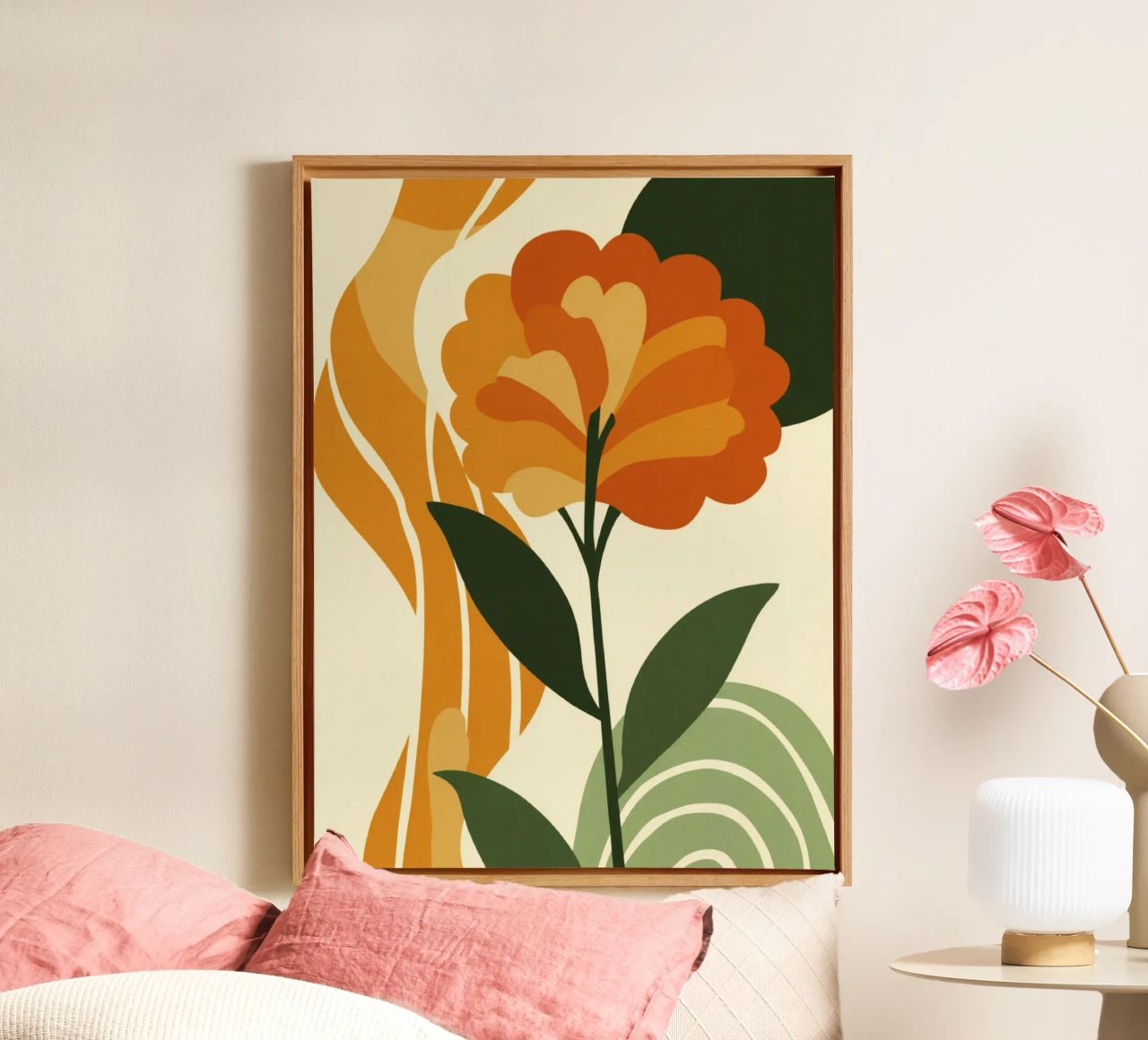 Einzelne Blume Ausschnitt mit grünen Regenbogen abstrakten Hintergrund Leinwand von Modern Muse