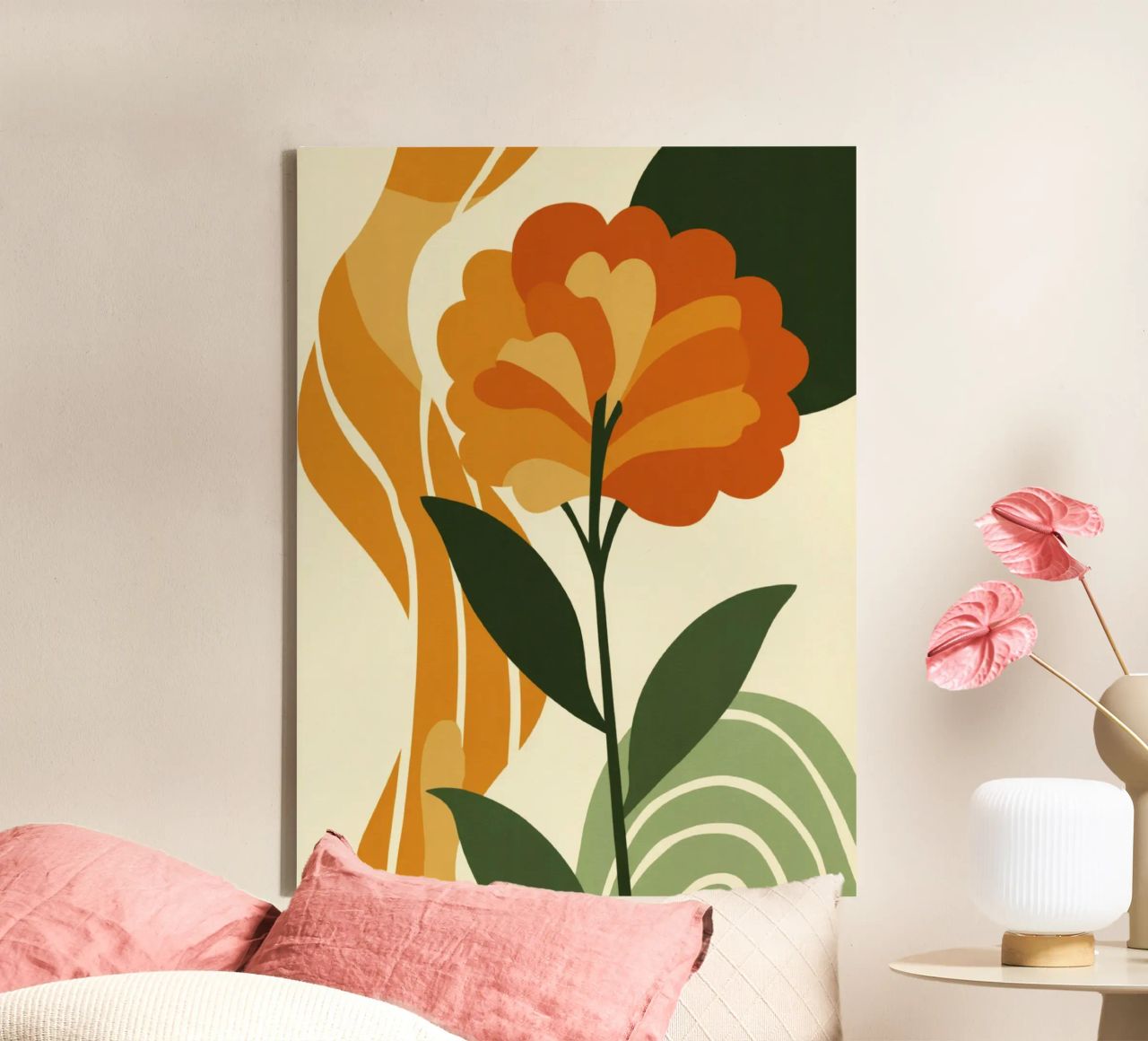 Einzelne Blume Ausschnitt mit grünen Regenbogen abstrakten Hintergrund Leinwand von Modern Muse