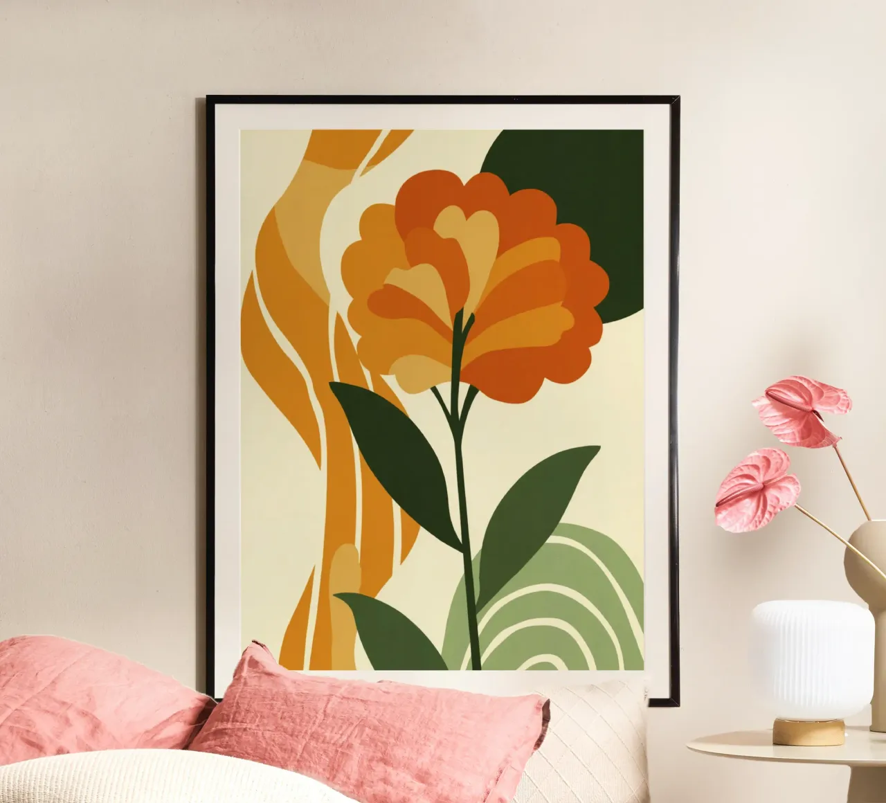 Enkele bloemknipsel met groene regenboog abstracte achtergrond hahnemühle van Modern Muse