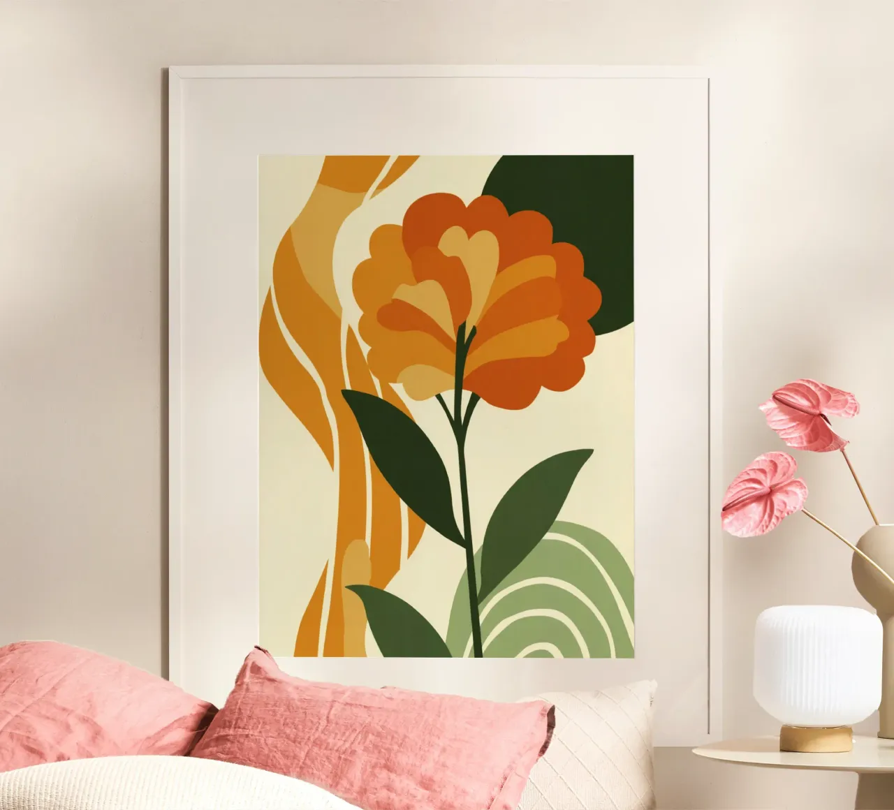 Enkele bloemknipsel met groene regenboog abstracte achtergrond hahnemühle van Modern Muse
