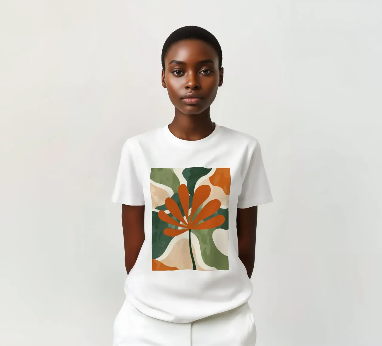 Orange Twig Silhouette on Abstract Earthy Shape Layers t-shirt by Modern Muse