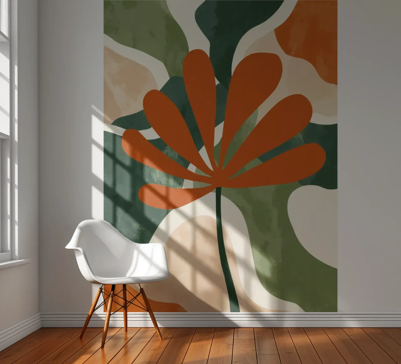 Orange Twig Silhouette on Abstract Earthy Shape Layers photo wallpaper by Modern Muse