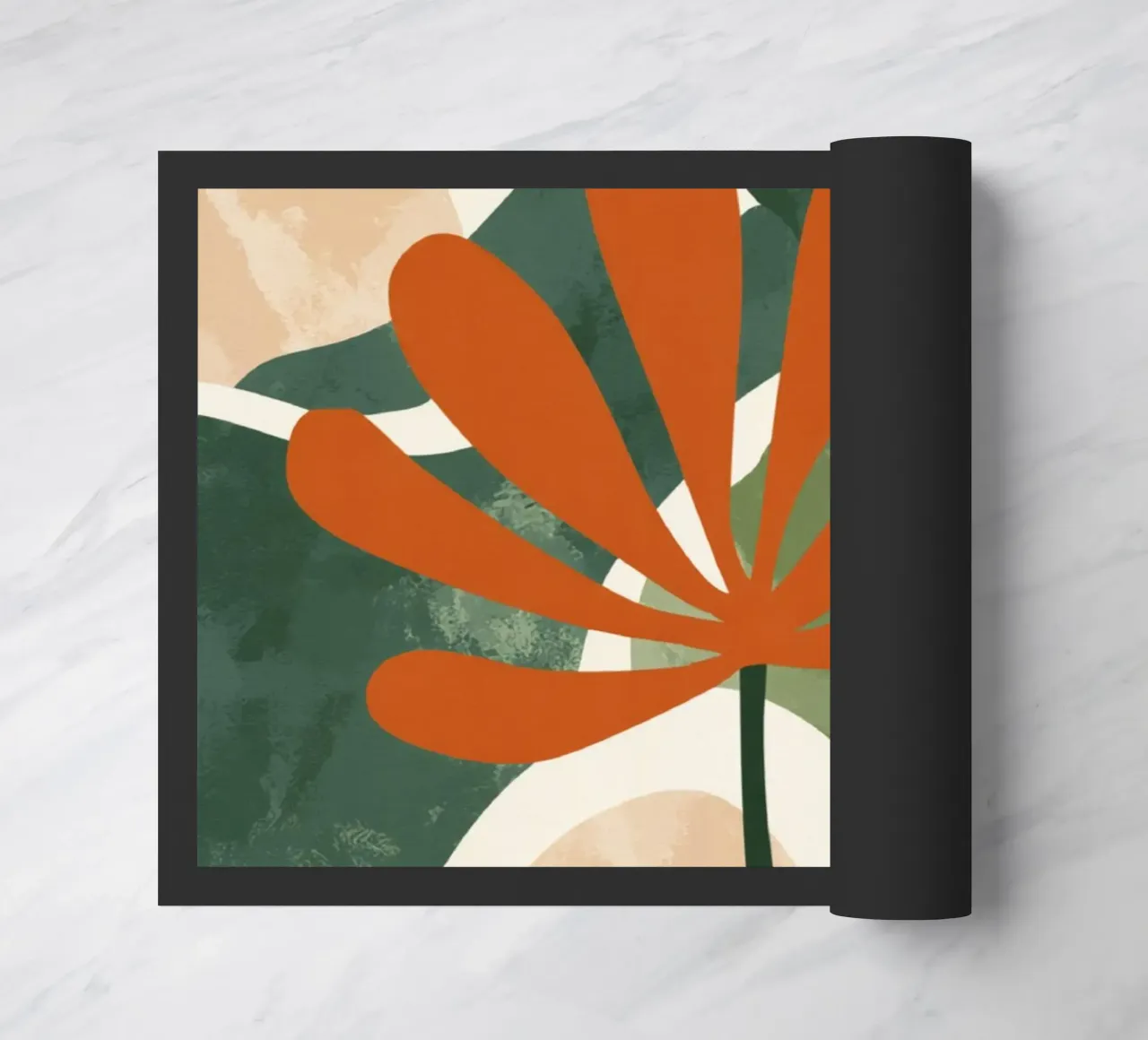 Orange Twig Silhouette on Abstract Earthy Shape Layers doormat by Modern Muse