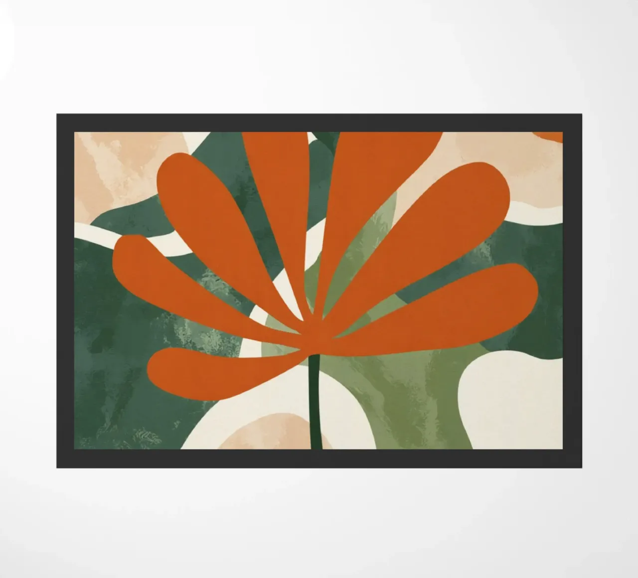 Orange Twig Silhouette on Abstract Earthy Shape Layers doormat by Modern Muse