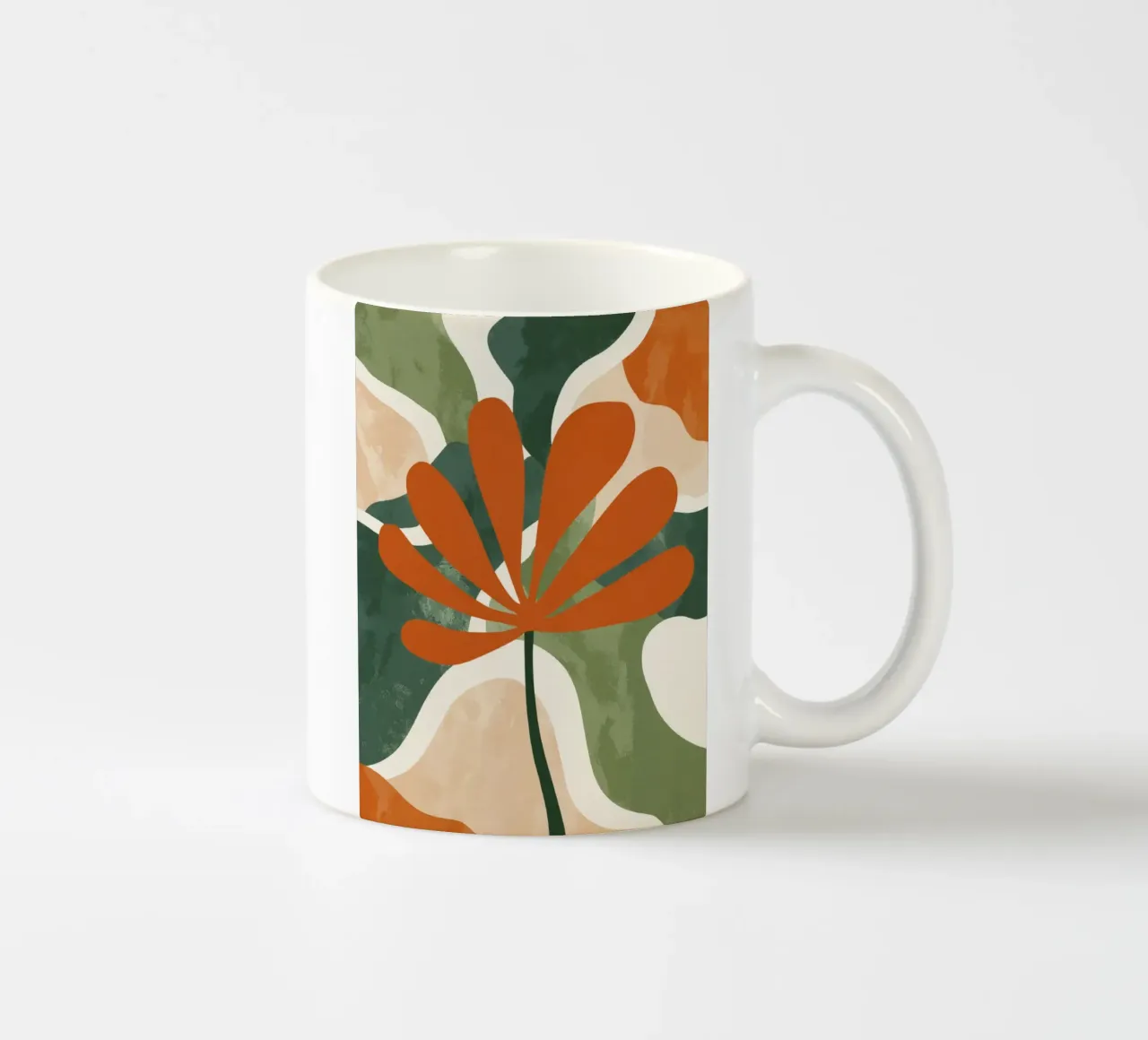 Orange Twig Silhouette on Abstract Earthy Shape Layers ceramic mug by Modern Muse