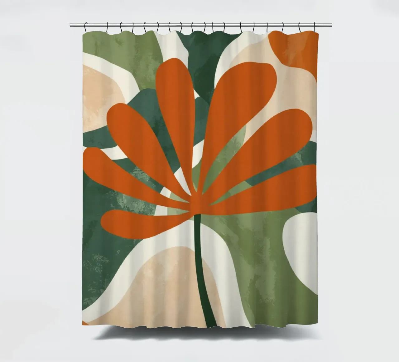 Orange Twig Silhouette on Abstract Earthy Shape Layers shower curtain by Modern Muse