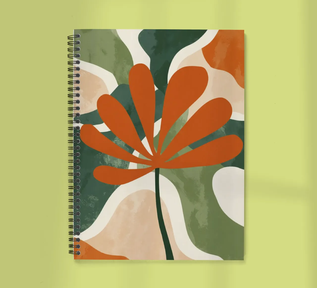 Orange Twig Silhouette on Abstract Earthy Shape Layers spiral notebook by Modern Muse