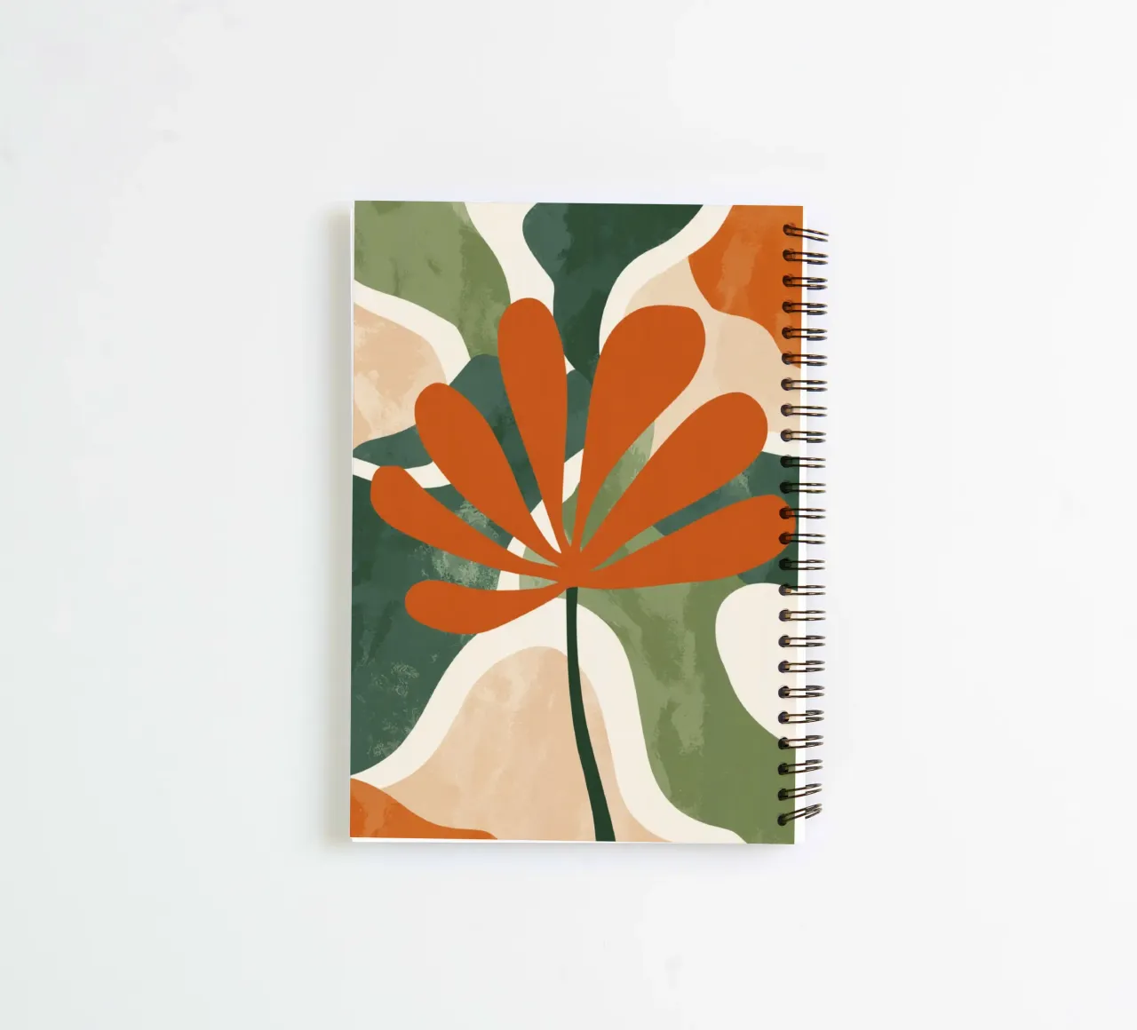 Orange Twig Silhouette on Abstract Earthy Shape Layers spiral notebook by Modern Muse