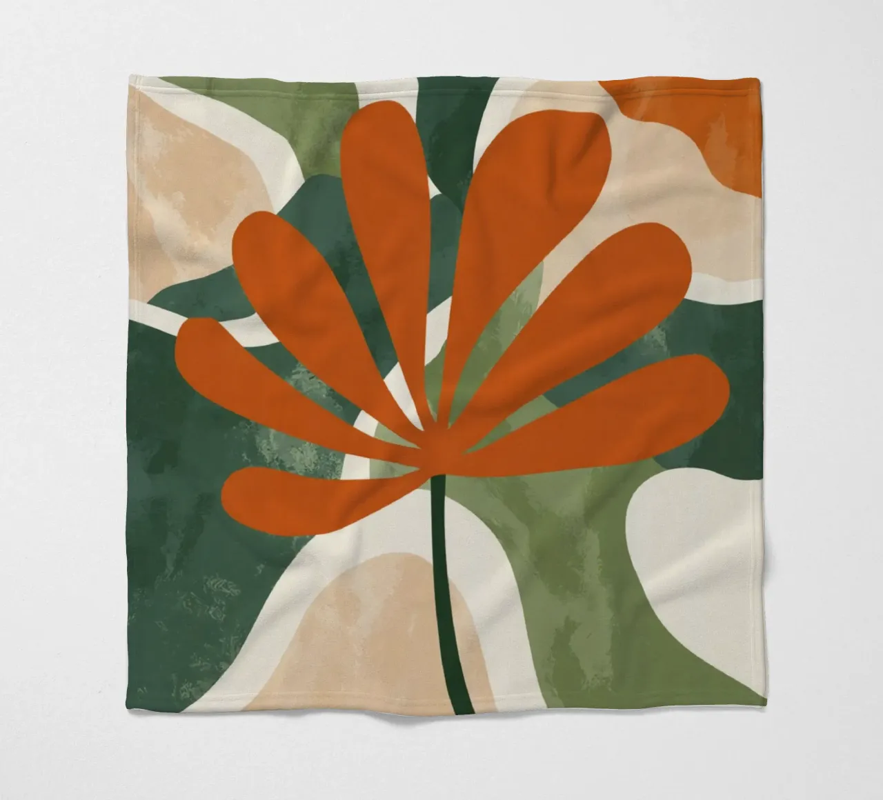 Orange Twig Silhouette on Abstract Earthy Shape Layers fleece blanket by Modern Muse