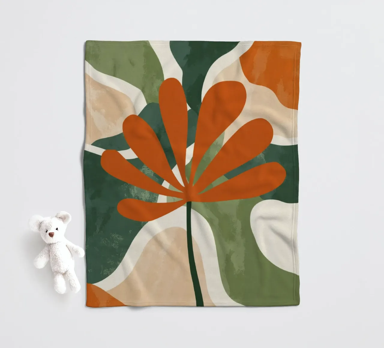 Orange Twig Silhouette on Abstract Earthy Shape Layers fleece blanket by Modern Muse
