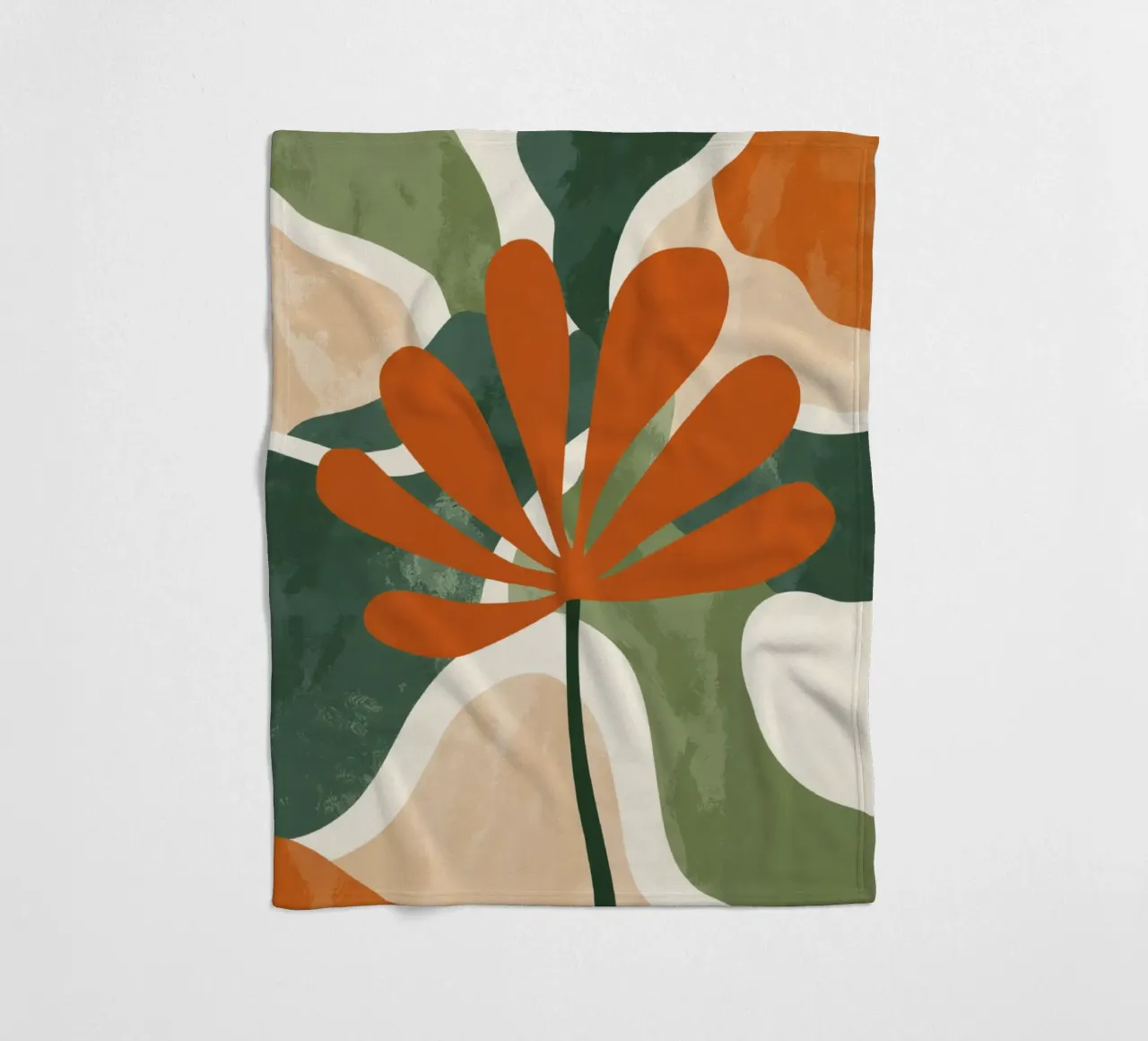 Orange Twig Silhouette on Abstract Earthy Shape Layers fleece blanket by Modern Muse