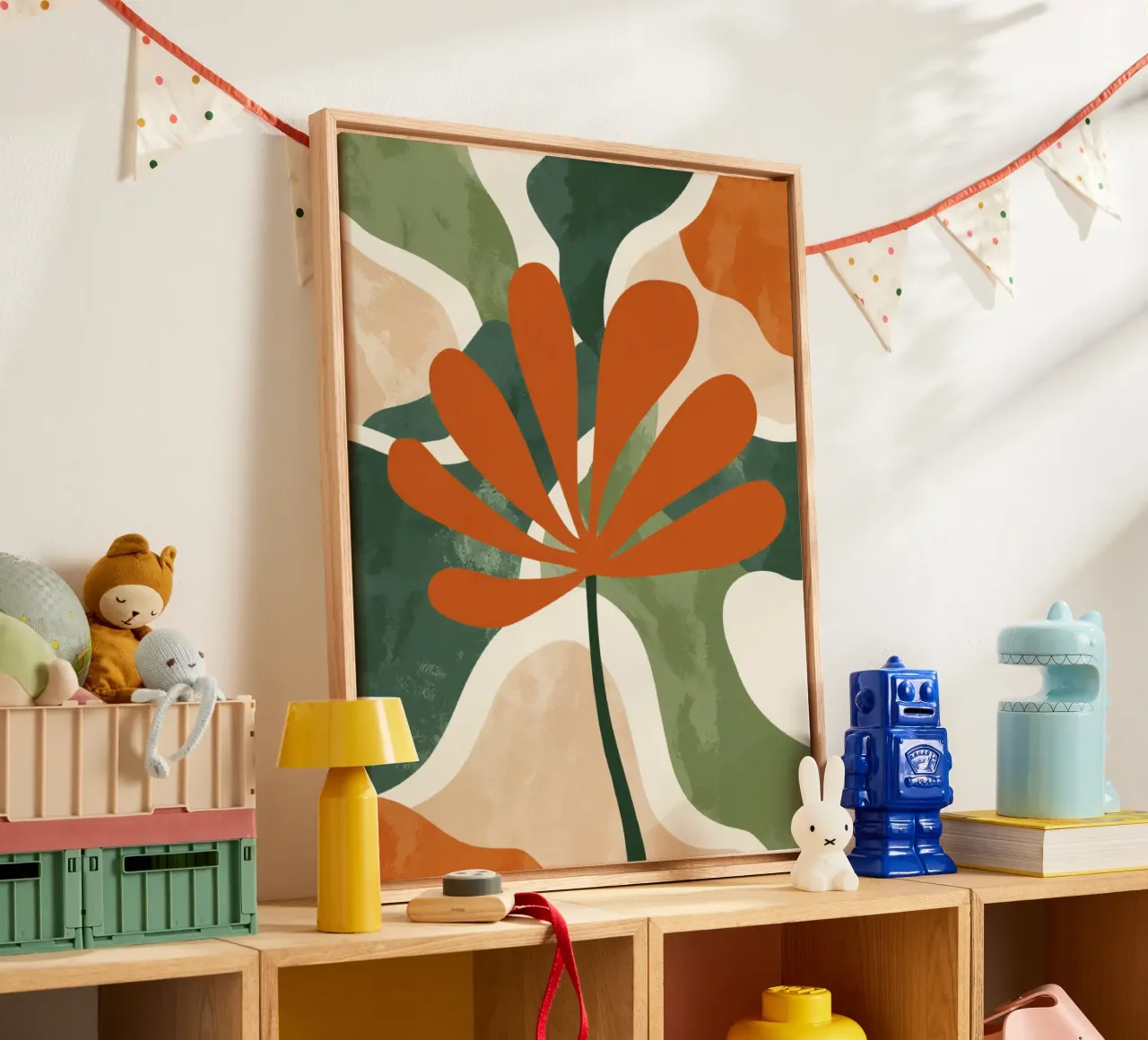 Orange Twig Silhouette on Abstract Earthy Shape Layers canvas by Modern Muse