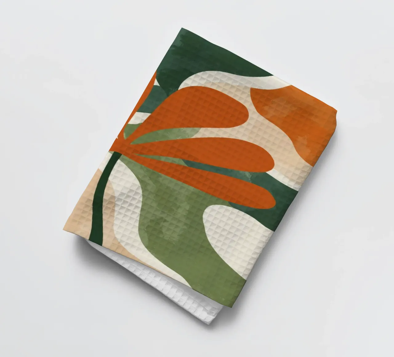 Orange Twig Silhouette on Abstract Earthy Shape Layers tea towel by Modern Muse