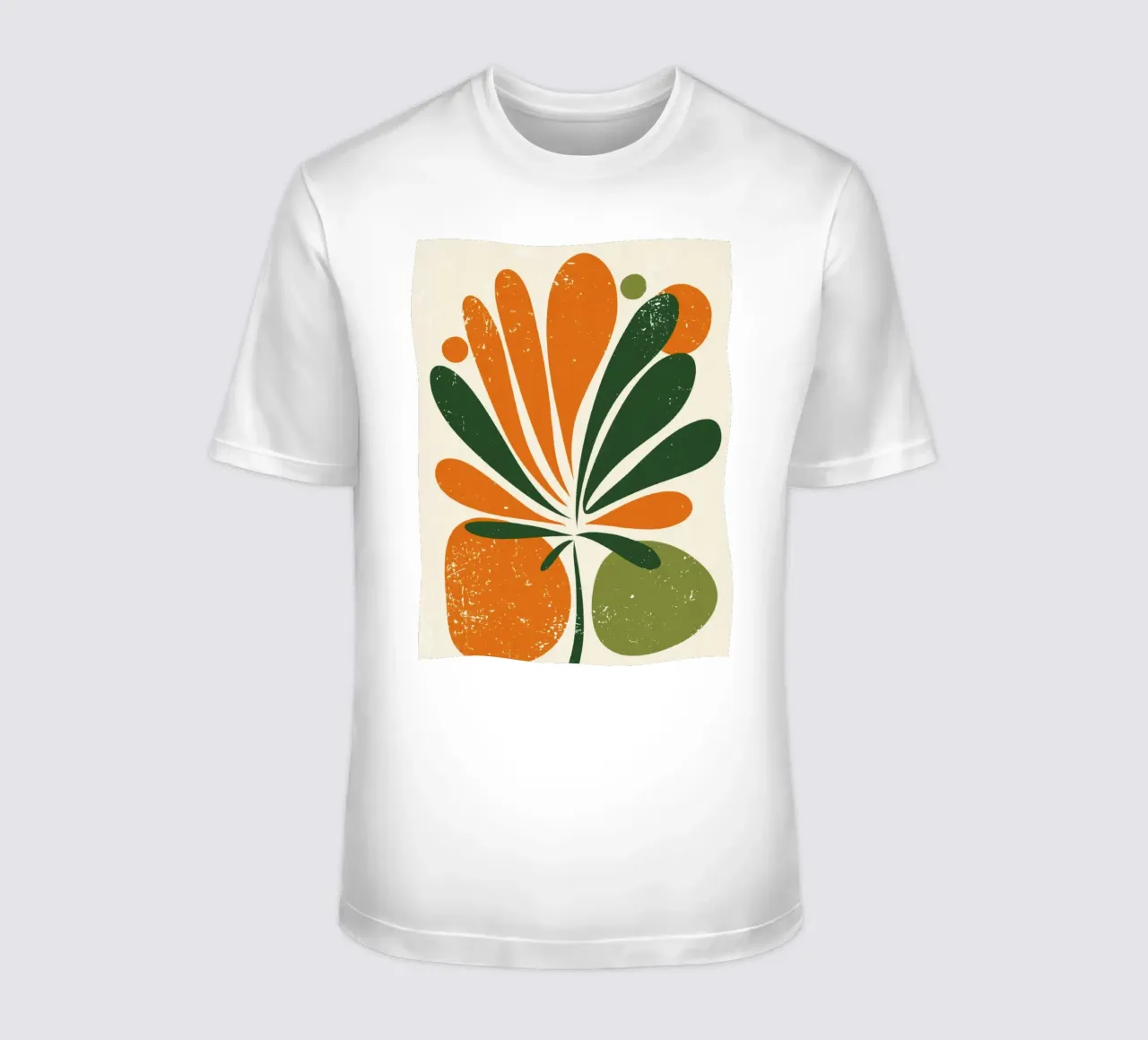 Orange Green Twig Silhouette on Soft Abstract Shape Layers t-shirt by Modern Muse