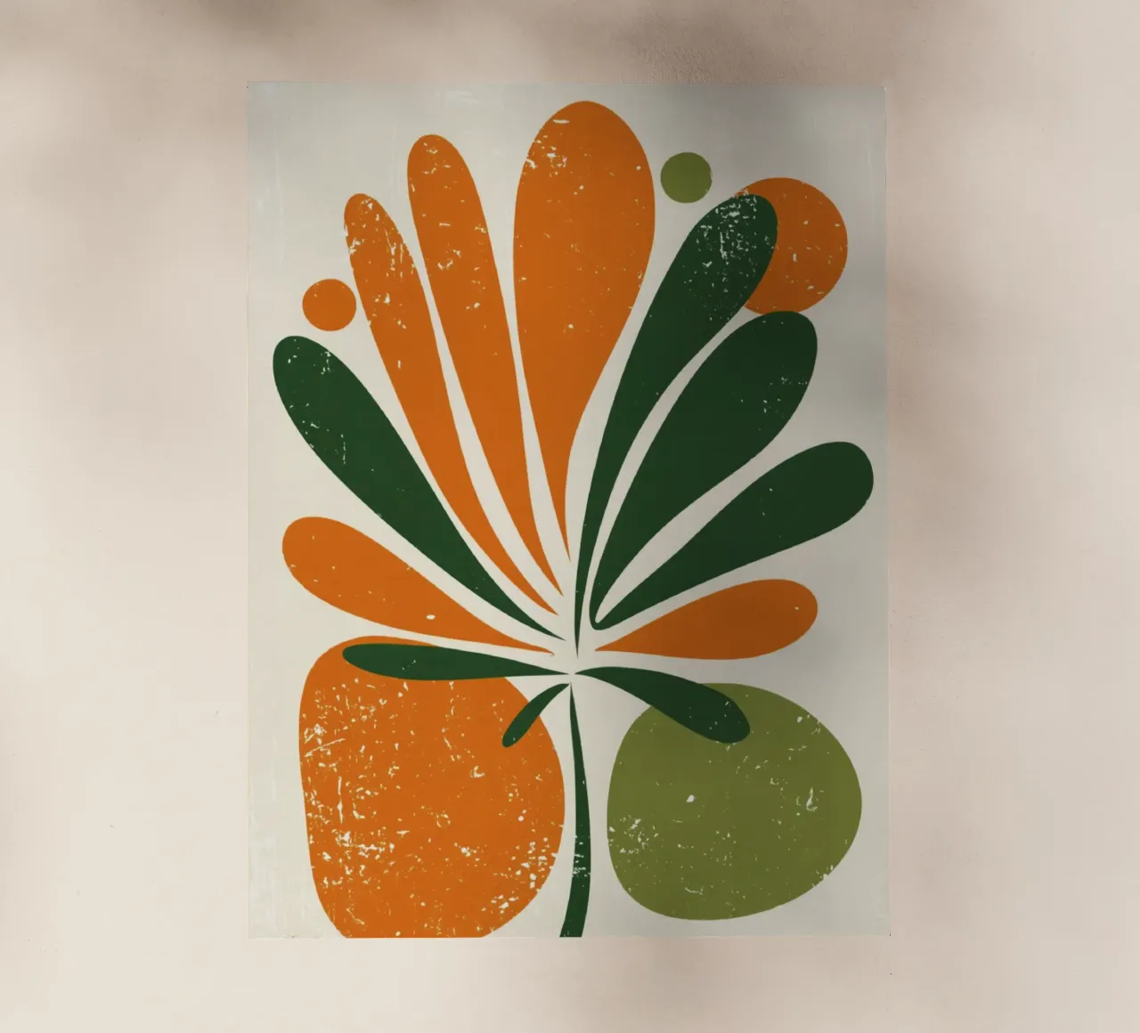 Orange Green Twig Silhouette on Soft Abstract Shape Layers backlit film by Modern Muse