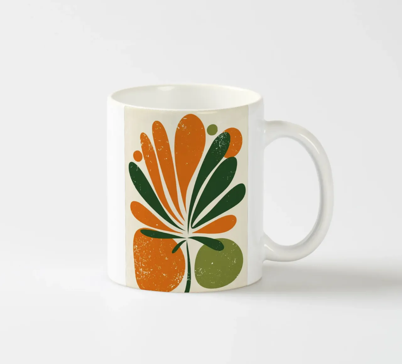 Orange Green Twig Silhouette on Soft Abstract Shape Layers ceramic mug by Modern Muse