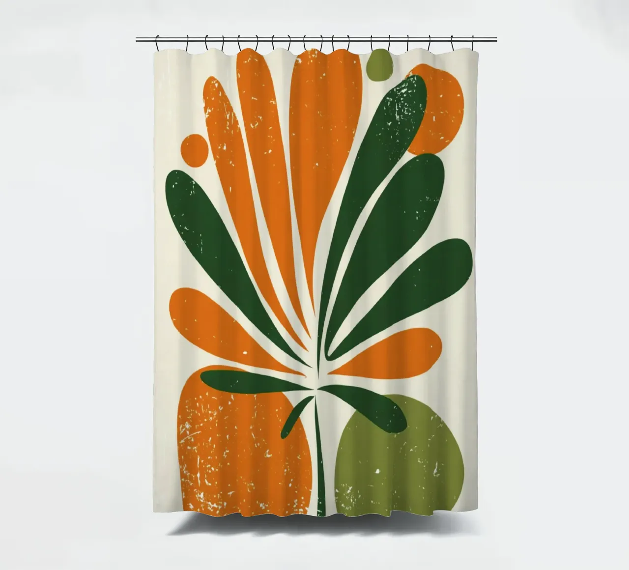 Orange Green Twig Silhouette on Soft Abstract Shape Layers shower curtain by Modern Muse