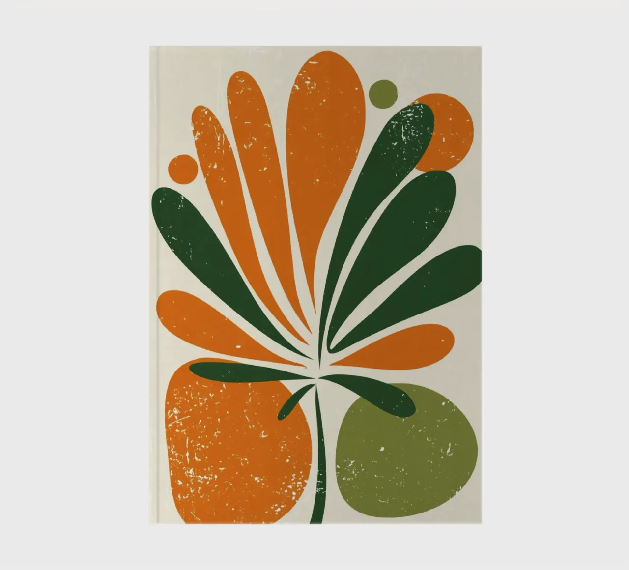 Orange Green Twig Silhouette on Soft Abstract Shape Layers notebook by Modern Muse
