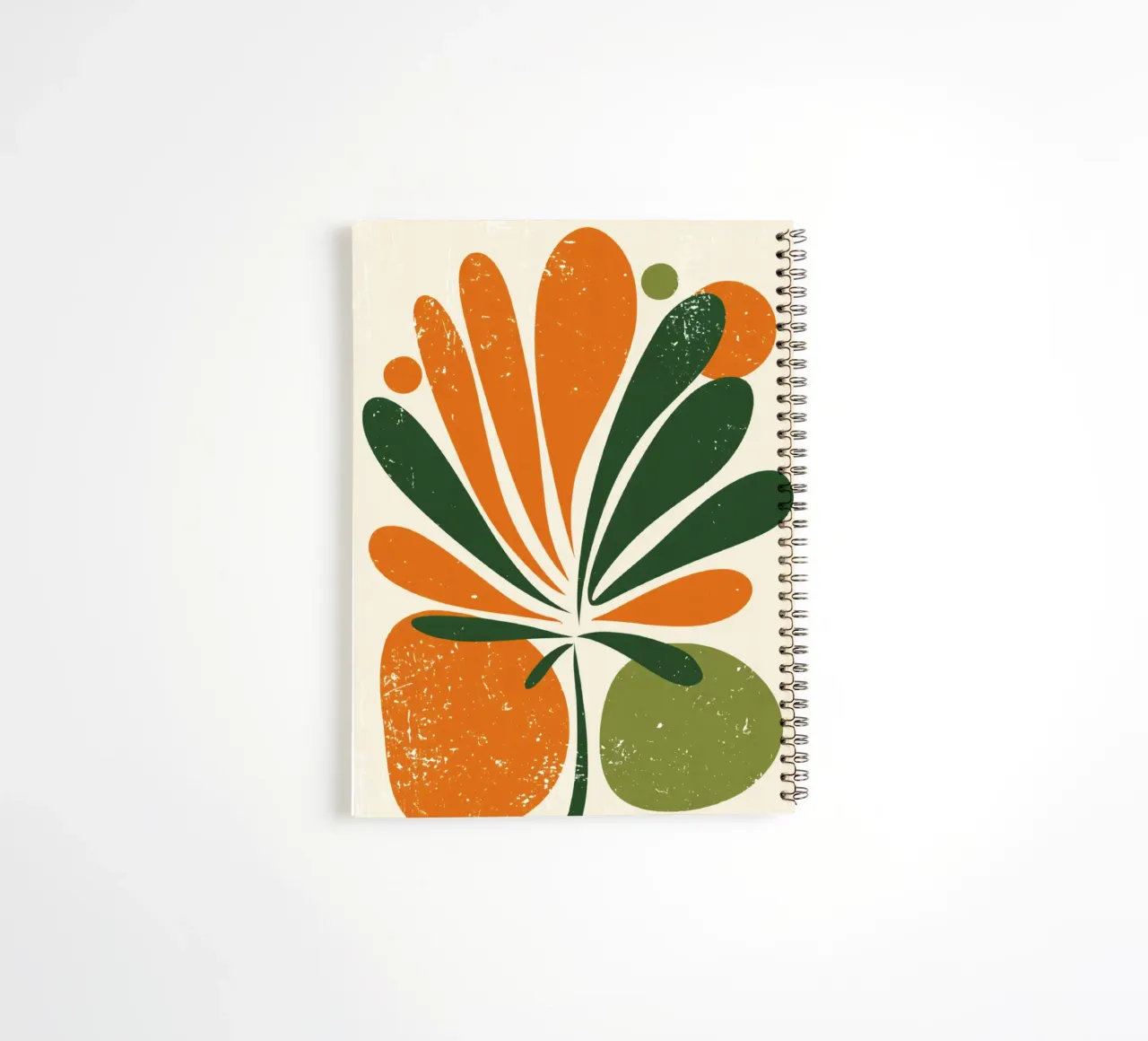 Orange Green Twig Silhouette on Soft Abstract Shape Layers spiral notebook by Modern Muse