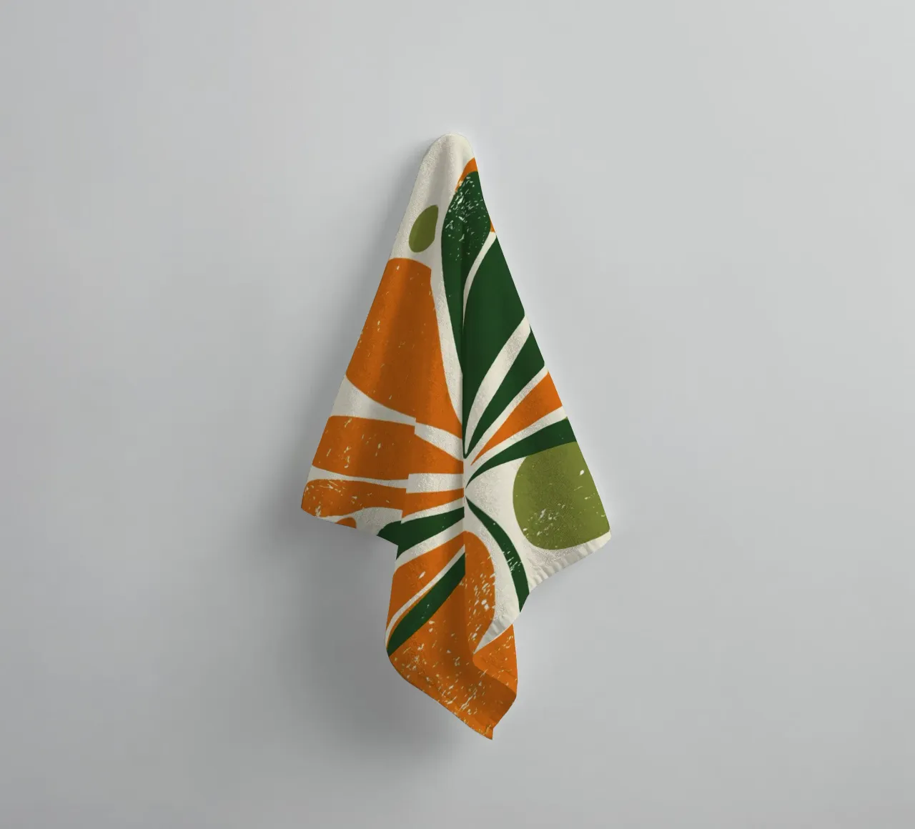 Orange Green Twig Silhouette on Soft Abstract Shape Layers towel by Modern Muse
